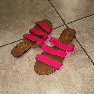 Sole Mates Vintage OG Vibrant Pink Brown Gold Triple Strap Sandals